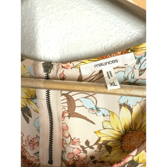 Maurices Delton Floral Zipper Back Sunflower Blouse Women's XL Cuff Sleeve Top - Picture 7 of 13